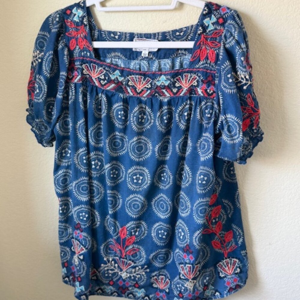 Johnny Was blue peasant top, size L